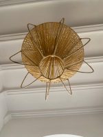 Diamond raffia pendant light with sculptural handwoven cage design