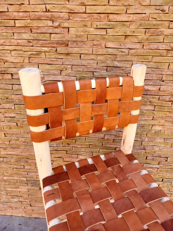 Moroccan Leather Bar Stool handcrafted from solid wood with a genuine leather seat