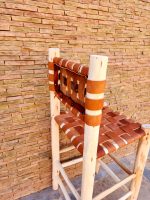 Moroccan Leather Bar Stool handcrafted from solid wood with a genuine leather seat
