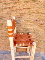 Moroccan Leather Bar Stool handcrafted from solid wood with a genuine leather seat