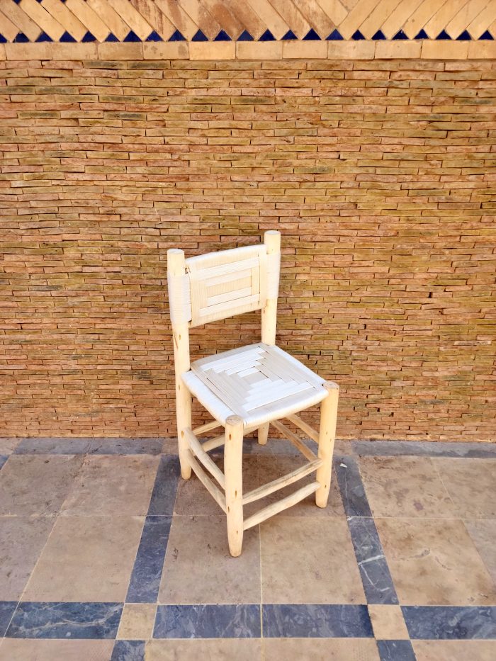 White Rope Wooden Chair handcrafted from solid wood with a handwoven white rope seat