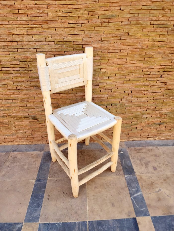 White Rope Wooden Chair handcrafted from solid wood with a handwoven white rope seat