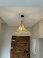 Handmade Moroccan raffia flower pendant light with six petal shape