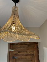Handmade Moroccan raffia flower pendant light with six petal shape