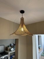 Handmade Moroccan raffia flower pendant light with six petal shape