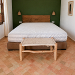 White Cord Moroccan Bench handcrafted from solid eucalyptus wood with a handwoven white cord seat