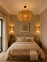 Moroccan raffia pendant light with handmade wavy woven shade