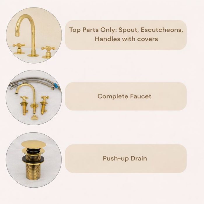 Antiek Messing Widespread Badkamerkraan – 3-Gats Set met Kruishendels - Afbeelding 7