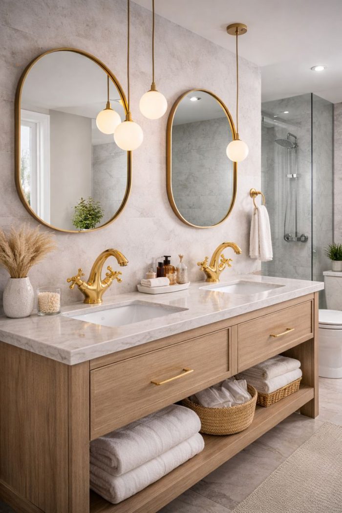 Luxe Gouden Badkamerkraan – Vintage Kruishendels, Dubbele Hendelmengkraan - Afbeelding 4