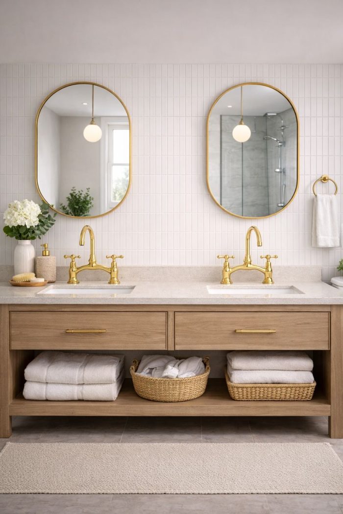 Luxe Gouden Wastafelkraan – Klassiek Brugmodel met Kruishendels - Afbeelding 2