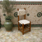 White Rope Moroccan Chair handcrafted from solid wood with handwoven white rope seat
