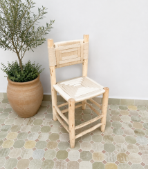 White Rope Wooden Chair handcrafted from solid wood with a handwoven white rope seat