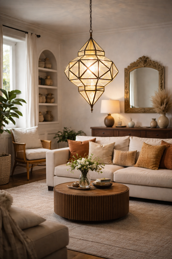 Geometrische Marokkaanse Hanglamp – Glas en Metaal Plafondlamp - Afbeelding 2