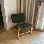 Groene Koord Geweven Loungestoel – Handgemaakt Walnotenhouten Frame