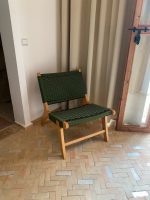 Groene Koord Geweven Loungestoel – Handgemaakt Walnotenhouten Frame