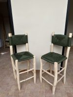 Moroccan Green Cord Bar Stool handcrafted from solid wood with a handwoven green cord seat