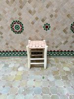 Small Natural Leather Wooden Stool handcrafted from solid wood with a genuine natural leather seat