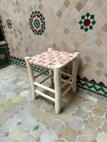 Small Natural Leather Wooden Stool handcrafted from solid wood with a genuine natural leather seat
