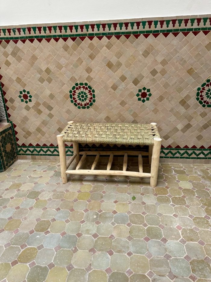 Handmade Wooden Shoe Storage Bench with Built-In Storage Shelf and Solid Wood Frame