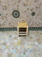 Small Yellow Rope Stool handcrafted from solid wood with a handwoven yellow rope seat