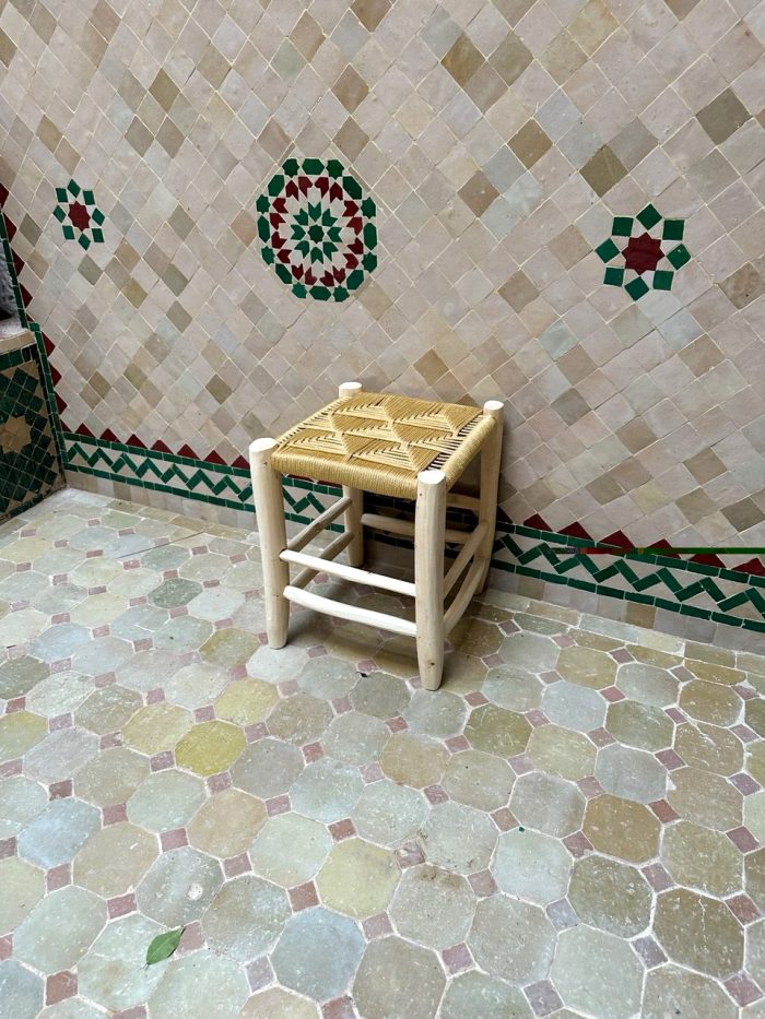 Small Yellow Rope Stool handcrafted from solid wood with a handwoven yellow rope seat