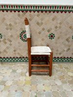 White Rope Moroccan Chair handcrafted from solid wood with handwoven white rope seat