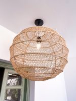 Handmade round raffia pendant light with woven globe basket shape