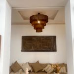 Moroccan Hdoum fringe pendant lamp with handmade tiered natural fibers