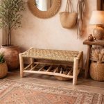 Handgemaakte Houten Bank met Geïntegreerde Schoenenopslag