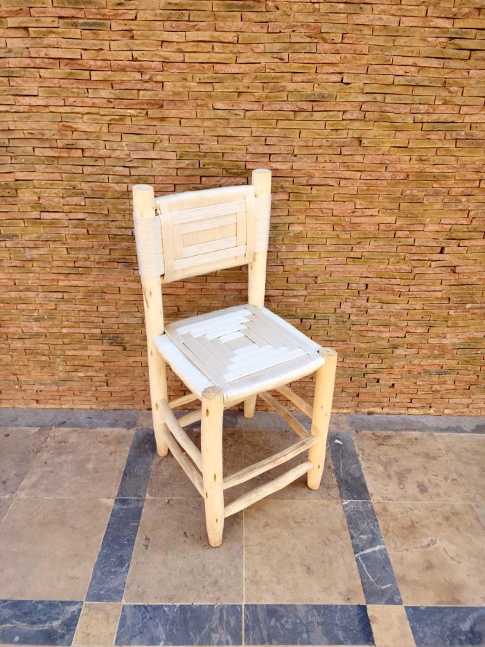 White Rope Wooden Chair handcrafted from solid wood with a handwoven white rope seat