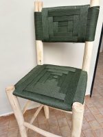 Marokkaanse Boho Barkruk met Groen Touw – Handgemaakte Houten Kruk - Afbeelding 4