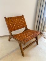 Marokkaanse Fauteuil van Walnoothout met Bruin Leer – Handgemaakte Lounge Stoel - Afbeelding 2