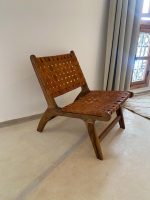 Marokkaanse Fauteuil van Walnoothout met Bruin Leer – Handgemaakte Lounge Stoel - Afbeelding 3