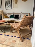 Marokkaanse Fauteuil van Walnoothout met Naturel Leer - Afbeelding 6