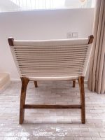 Marokkaanse Fauteuil van Walnoothout met Wit Koord – Handgeweven Relaxstoel - Afbeelding 3