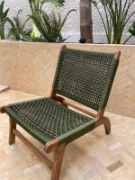 Marokkaanse Fauteuil van Walnoothout met Groen Koord – Handgeweven Relaxstoel - Afbeelding 4