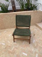 Marokkaanse Fauteuil van Walnoothout met Groen Koord – Handgeweven Relaxstoel - Afbeelding 5