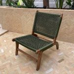 Marokkaanse Fauteuil van Walnoothout met Groen Koord – Handgeweven Relaxstoel