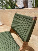 Marokkaanse Walnoothouten Fauteuil & Ottoman Set met Groen Koord - Afbeelding 2