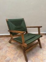 Walnoothouten Fauteuil met Groen Koord Zitting - Afbeelding 5