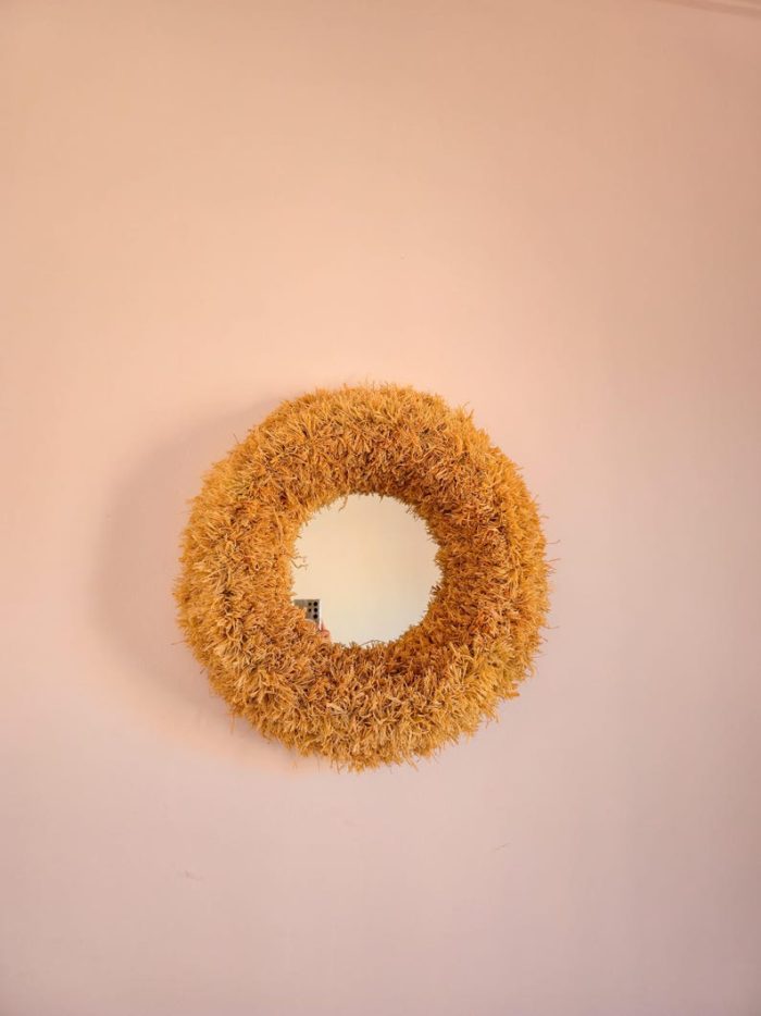 Marokkaanse Raffia Spiegel – Ronde Handgeweven Wandspiegel - Afbeelding 5
