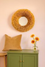 Marokkaanse Raffia Spiegel – Ronde Handgeweven Wandspiegel