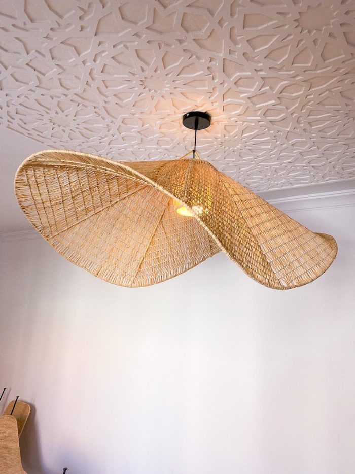 Handgemaakte Raffia Hanglamp – Marokkaanse Parasol Lampenkap - Afbeelding 7