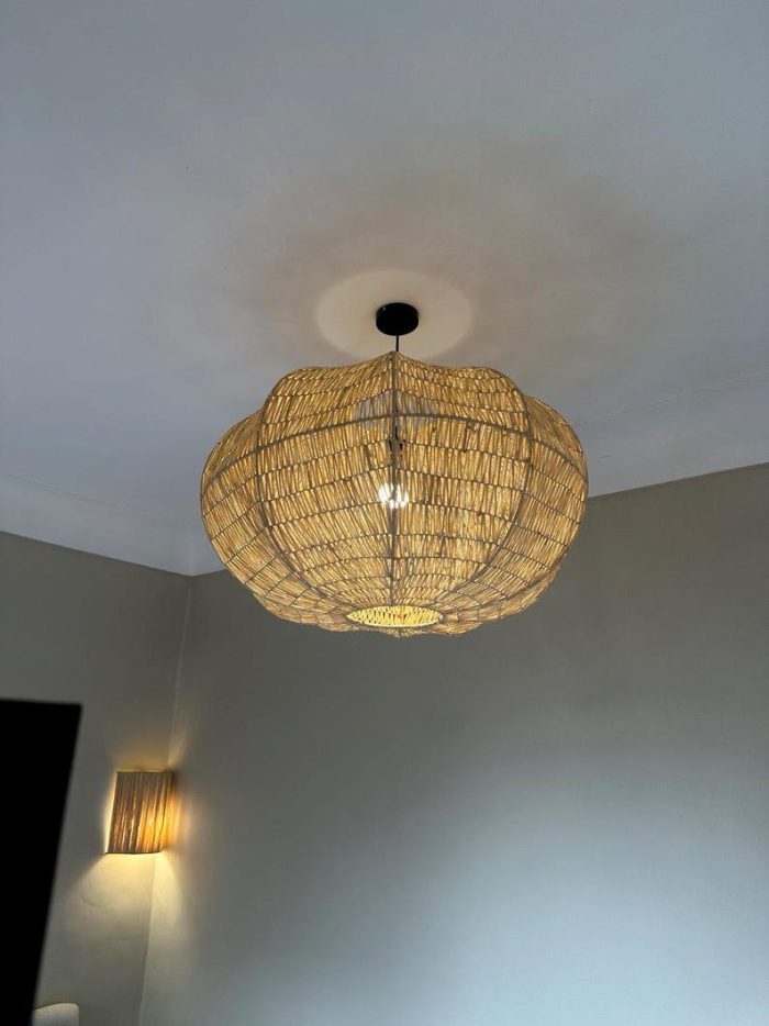 Handgeweven Raffia Hanglamp Rond – Natuurlijke Plafondlamp - Afbeelding 2