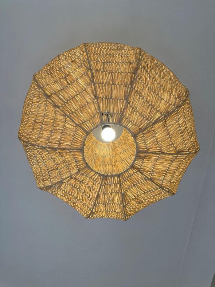 Handgeweven Raffia Hanglamp Rond – Natuurlijke Plafondlamp - Afbeelding 7