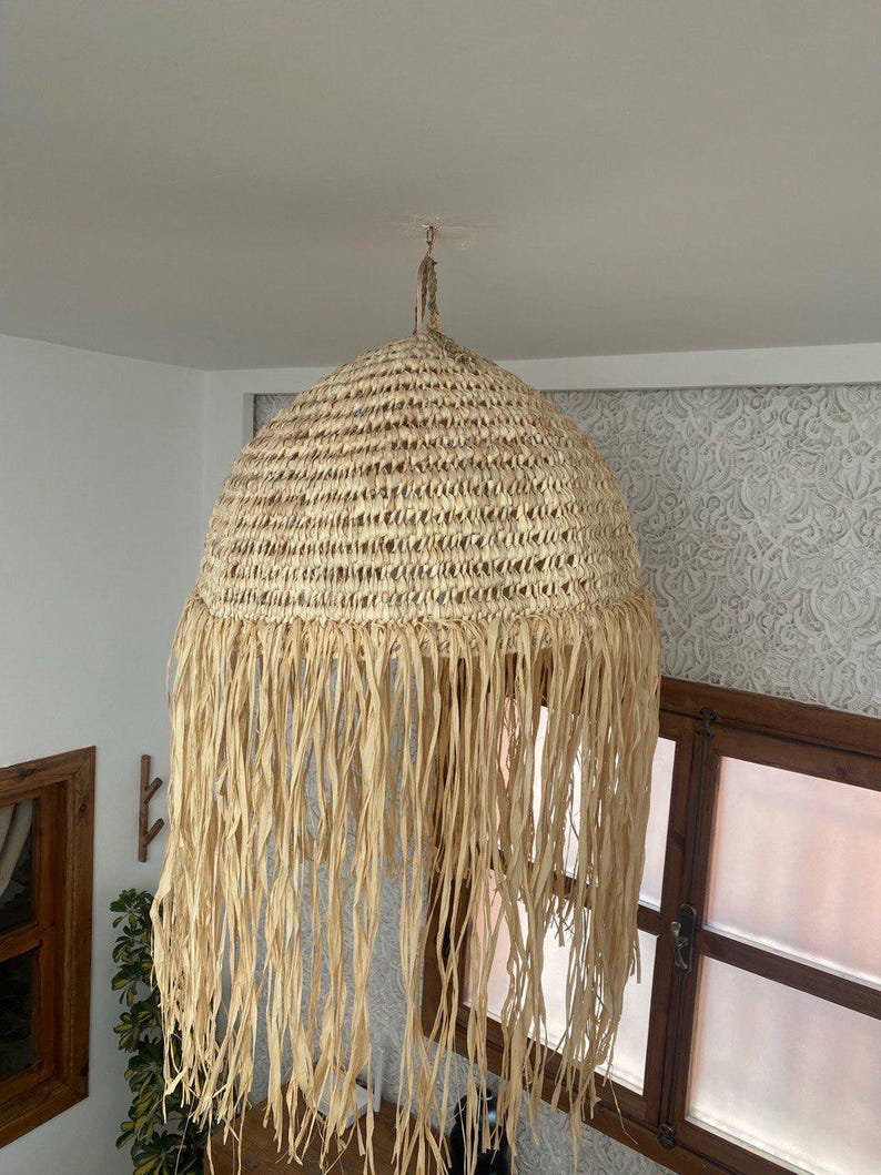 il_794xN.7486346730_oaec Marokkaanse Strobol Hanglamp met Raffia Franje - Afbeelding 1