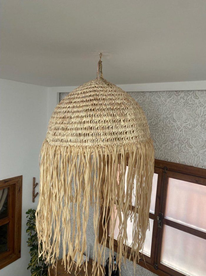 Marokkaanse Strobol Hanglamp met Raffia Franje - Afbeelding 8