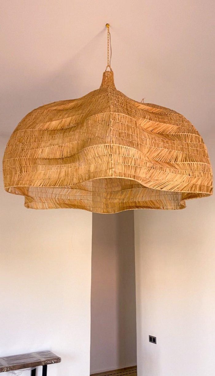 Handgeweven Golfvormige Hanglamp – Grote Raffia Plafondlamp - Afbeelding 2