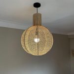 Natuurlijke Raffia Hanglamp – Ronde Geweven Plafondlamp