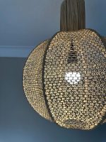 Natuurlijke Raffia Hanglamp – Ronde Geweven Plafondlamp - Afbeelding 4